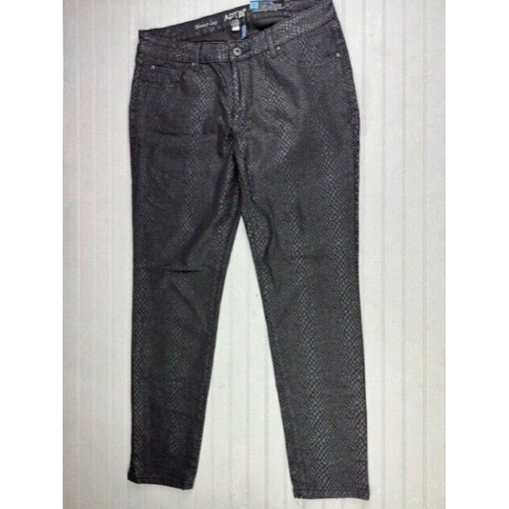 Apt 9 Size 8 Womens Jeans Black Pattern Modern Fit Skinny Leg Mid Rise Stretch